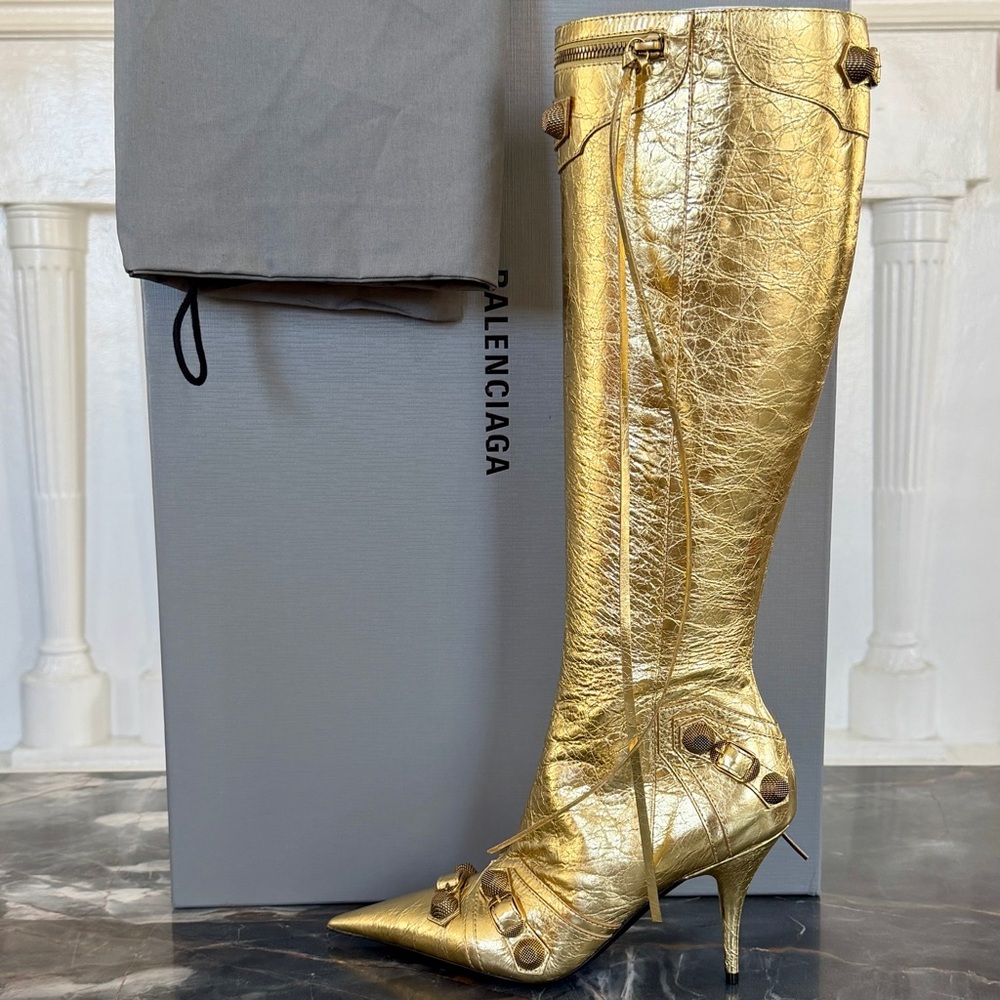 NIB $2,600 Balenciaga Cagole Leather Designer Boot DEMNA Gold Arena 37 694395